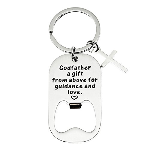 MS.CLOVER Godfather Gifts, Godfather a Gift from Above for Guidance and Love Christmas Bottle Opener Key Chain, Religious Godfather Gifts.