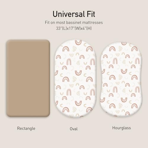Image of Gllquen Baby Organic Cotton Bassinet Sheets (33 inchx17 inch) 2-Pack Khaki | 100% Cotton Bassinet Mattress Sheets, Compatible with Halo, Graco, Baby Delight. Soft, universal fitted for girls boys unisex
