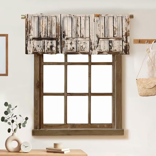 ZhiRain Barn Door Valance Curtain Rustic Wood Farmhouse Door Pattern Western Country Rod Pocket...