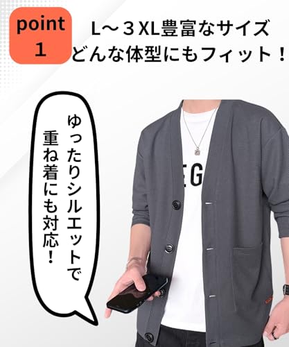 Lunenon Soleil カーディガン メンズ ワッフル編み Vネック の商品画像 3