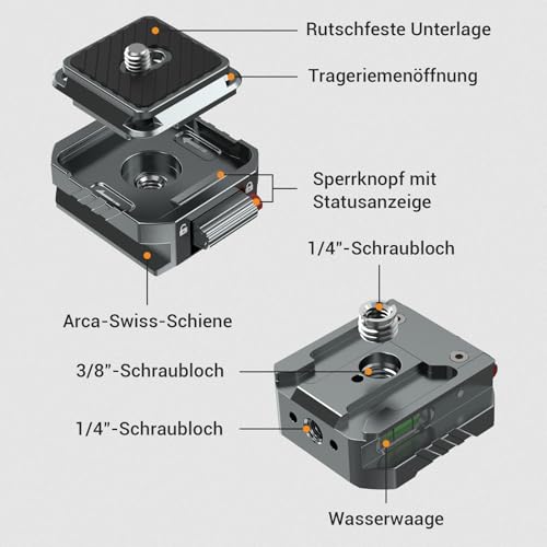 Leaplumin Zestaw szybkich płytek do aparatu z podwójnie zabezpieczonym zamknięciem zabezpieczającym, aluminiowa płyta szybkiego uwalniania Arca QR z systemem Quick-Switch-Auto-Lock