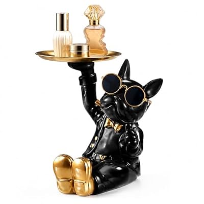 Dog Wireless Charger Phone Stand with Qi Charging for Smartphones - Resin Holder with Key Tray Organizer 15x16x22cm Black Green Orange - Home Office Bedside entryway Decor Gift for pet Lovers