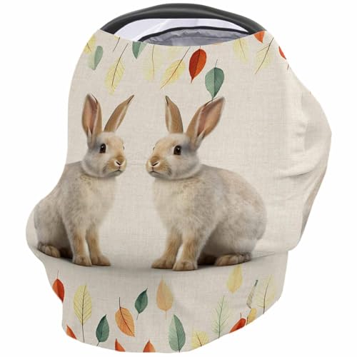 Nursing Cover for Breastfeeding Scarf, Rabbit Bunny Watercolor Leaves Baby Car Covers Super Soft Multi Use for Canopy Shopping Cart Cover Blanket Stroller Cover