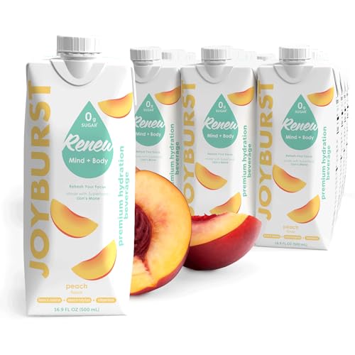 Sugar Free Electrolyte Water, Zero Calorie Hydration Drink, Refresh, Hydrate & Recover, Electrolytes+Vitamin B's + Focus, Comes in Eco-friendly Tetra Pak® packages (Peach, 12 Pack)