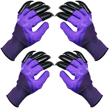 DCCPAA Garden Gloves with Claws 2 Pairs（Two Hands with Claws for Digging, Planting, Weeding, Seeding-Waterproof, Best Gardening Gifts for Men and Women-Purple