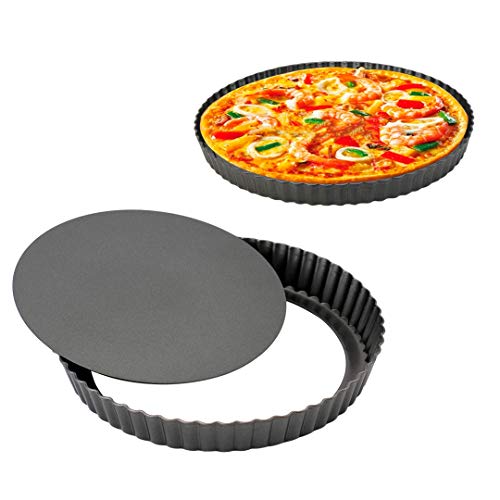 10 inch Tart Pans with Removable Bottom Non stick Fluted Quiche Pans Cake Pans for Baking Pizza Fruit Mousse Christmas Dessert Round 1 Pcs