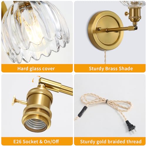 Image of Transparent Tulip Glass Lampshade Wall Light Plugin Corded for Bedside Bedroom Doorway