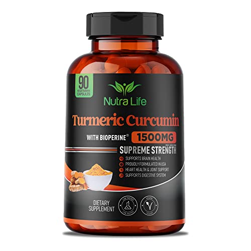 High Potency Turmeric Curcumin Usa Made With Bioperine Natural Joint Support 95% Standardized Curcuminoids & Black Pepper Extract - Non Gmo Gluten Free - 90 Capsules By Nutra Life #TOP1