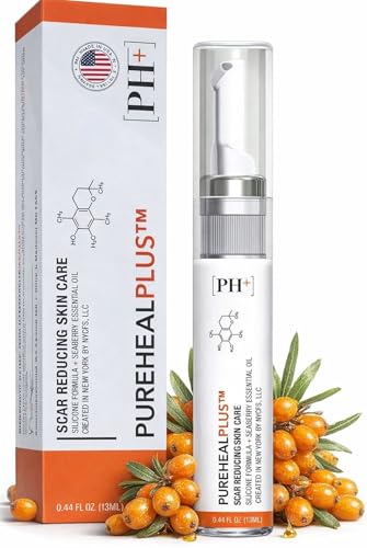 PUREHEALPLUS Silicone Scar Gel for Old & New Scars, Keloids, C-Section, Burns, Acne, Surgical Scar Treatment – Cosmetic Formula with Patented Silicone & Sea Berry Oil, Clinically Tested, Made in USA