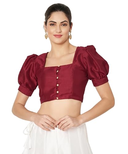 Image of studio rasa Women's Silk Blend Printed V-Neck Padded Readymade Top for Festive Party Wedding