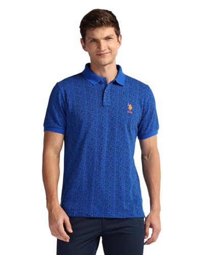 Image of U.S. Polo ASSN. Printed Slim Fit Polo T Shirts for Men - 100% Cotton, Half Sleeves Mens Tshirt