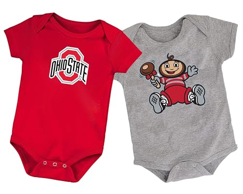 Future Tailgater Ohio State Buckeyes Officially Licensed 100% Cotton LOGO Bodysuit and Baby Brutus Bodysuit - 2 Pack (Red and Gray 3-6 Months)