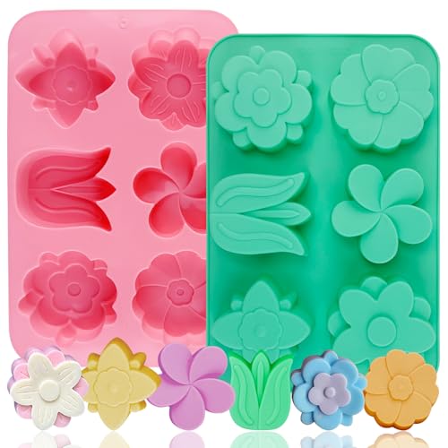 2 Pack Flower Silicone Soap Molds Tulip Daisy Flower Mold for Soap Making Daisy Molds for Chocolate Baking Cake Pops Floral Silicone Candle Candy Cake Mold Polymer Clay Resin Ice Cube Jello Mould