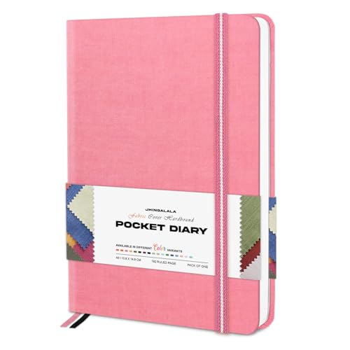 Image of Jhingalala Diaries - Fabric Cover Hardbound Pocket Journal Notebook I Fabric Series Journal Diary For Girls and Women I Pocket Diary With Elastic Closure I Size A6 I 192 Ruled Pages (Carnation Pink)