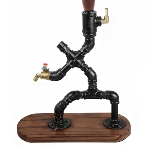 Steampunk-Alkoholhalter für Whiskey, Whiskyspender mit flambiertem Holz Getränkespender aus Metall mit Silikonschlauch Likörspender Industriell Bar-Zubehör Hausbar für Männer Weinliebhaber