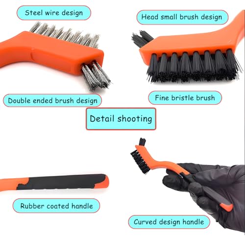 Image of Osilly 3PCS /Set 7 inch Nylon Cleaning Brushes, Industrial Scratch Cleaner Wire Brush for Rust Removal in Holes, Small Cute Cleaning Brushes with Curved Handle Grip for Dirt Paint Scrubbing