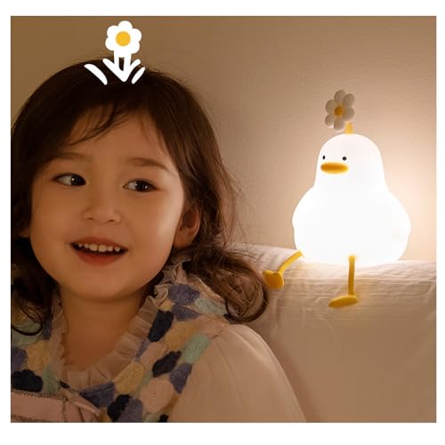 TJT ナイトライト 授乳ライト かわいいベッドサイドランプ 花アヒルデザインのシリコン授乳ライト 3段調光USB充電 30分タイマー機能