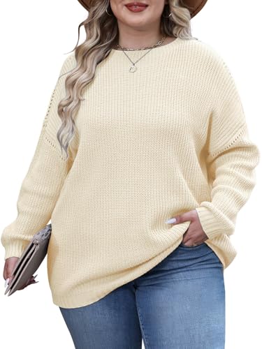 Womens Sweaters Early Fall Fashion 2025 Boho Tops Trendy Long Sleeve Shirts Blouses Dressy Casual Oversized Sweatshirt Loose Tunics Holiday Winter Clothes Comfy Clothing Plus Size Cream Beige 2XL3