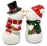 Gift Boutique Snowman Christmas Salt and Pepper Shaker Set Ceramic Snowmen Couple Magnetic Kissing Mr. and Mrs. Figurine Table Holiday Decorations