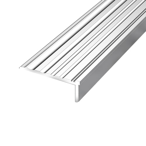 Profilo per Bordi Scale in alluminio 90/100/150cm, Profilo Angolare per Gradini in Metallo Argentato, 5x2cm Profilo per Gradini Scale legno/vinile/piastrelle(120cm/47in)
