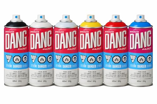 DANG Prime Spray Paint Set of 6 400ml Cans Low Pressure Graffiti Spray Paint for Metal Wood Mural Canvas Vinyl Glass Outdoor Matte Finish Art Supplies