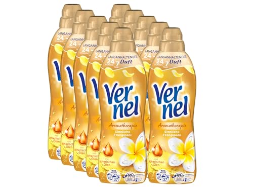 VERNEL Aromatherapie Sinnliche Frangipani Weichspüler 10x 37 WL (370 Waschladungen), langanhaltender Wäscheduft mit ätherischen Ölen für 24/7 Frische, recycelbare Flasche
