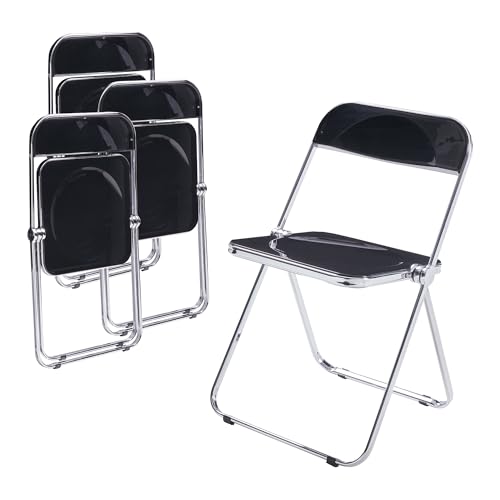[en.casa] Lot de 4 Chaises Pliantes Ensemble de 4 Sièges de Salle à Manger Set de 4 Chaises pour Invités Cuisine Bureau Acier Chromé Polycarbonate 74 x 46...