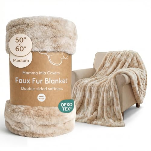 Mamma Mia Covers Faux Fur Throw Blanket – Super Soft and Cozy Fluffy Fleece – Midweight Fuzzy Plush Blanket for Couch and Bed – Gift Luxury Double Sided Throw for Women and Girls – Caramel (50"x60")