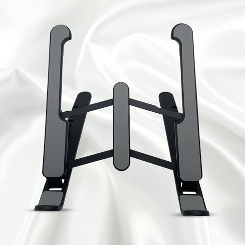 Image of Stealodeal Adjustable Laptop Stand for Desk, Foldable Portable Plastic Laptop Holder, 6-Level Height Adjustment, Anti-Slip Silicone Pads, Compatible with Laptops Up to 17 Inch (Black)
