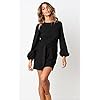 PRETTYGARDEN-Womens-Elegant-Long-Lantern-Sleeve-Short-Dress-Crewneck-Tie-Waist-Knit-Cocktail-Dress PRETTYGARDEN Women’s Elegant Long Lantern Sleeve Short Dress Crewneck Tie Waist Knit Cocktail Dress Black