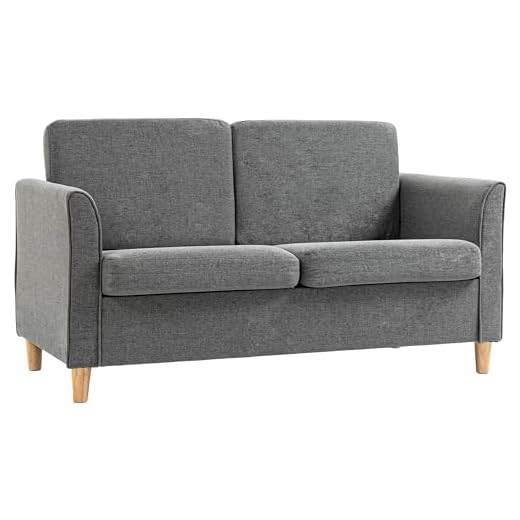 HOMCOM Canapé 2 Places Design scandinave dim. 141L x 70l x 78H cm Pieds Bois Massif Tissu Lin Gris