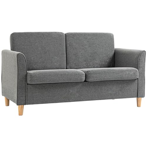 HOMCOM Divano Due Posti Linea Moderna e Compatta in Lino Grigio e Legno (70cmx141cmx78cm)