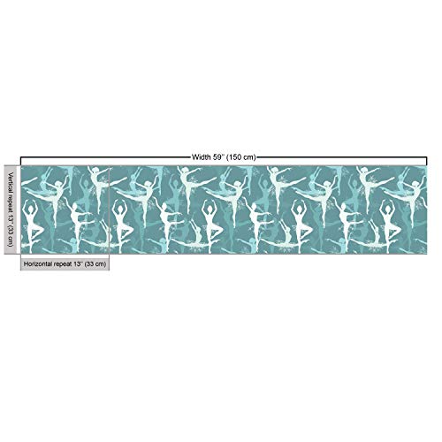 Image of Ambesonne Classic Fabric by The Yard, Dancing Silhouette of Ballerinas Woman Body Performing Dancers Modern Art Deco, Decorative Fabric for Upholstery and Home Accents, 2 Yards, Seafoam Teal