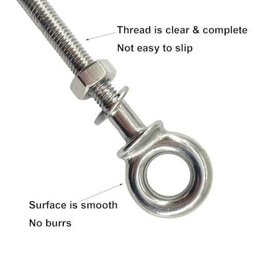 Image of M8x80 Lifting Eye Bolts 316 Stainless Steel Heavy Duty Long Shank Eyebolts with Washer and Nut Pack of 4