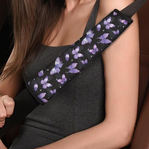 Image of AFPANQZ Purple Butterfly Design Automotive Seat Belt Covers Pads 2 Piece for Womens Kids Youth Car Accessories Safety Seatbelt Cushion Pillow Universal Fit Bag Shoulder Straps Pads