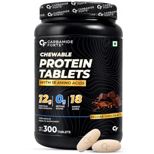 Image of Carbamide Forte Protein Chewable - 12g Whey Protein Per Serving | Whey Protein with 18 Amino Acids | No Refined Sugar | Tasty, On-the-Go Protein Tablets for Men & Women | 300 Tablets