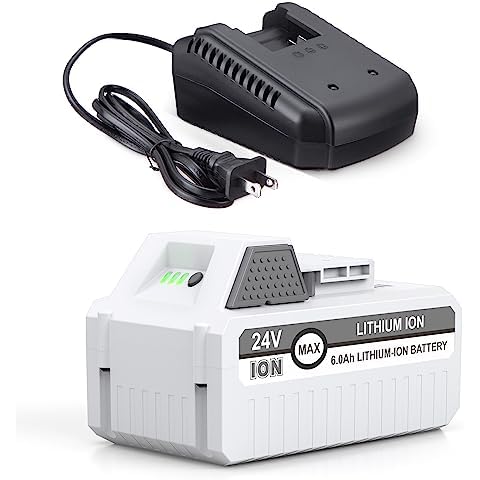 LORDONE C D H 6000mAh 24VBAT-LTE Replacement Lithium-iON Battery+Fast Charger for Snow Joe 24V Cordless Power Tools Starter Kit Compatible with Snow Joe 24VBAT-LTE 24V ion+Models Cover