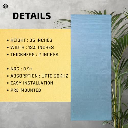 Image of Acoustic Rockwool Sound Absorption Panels 36 inch x 12 inch x 2 inch (Set of 2) | NRC 0.9 Noise Reduction Wall Panels | Rock Wool for Soundproofing Studio, Home & Office (Arctic Blue)