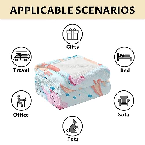 Girl Blanket - 30x40 Inches Cute Axolotl Throw - Light Blue Soft Fuzzy Blankets for Couch & Office