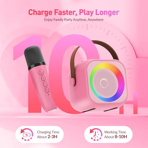 Image of Mini Karaoke Machine with 2 Wireless Microphones for Kids Adults,Portable Bluetooth Karaoke Speaker with Party Lights,Christmas Birthday Gifts for Girls Ages 4, 5, 6,7, 8, 9, 10,12+ Family Home Party