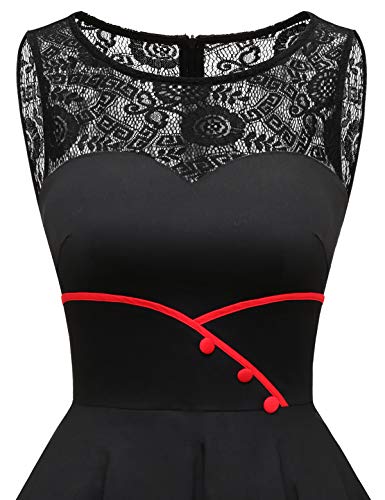 Bbonlinedress Cocktailjurk, voor dames, rockabilly kanten jurk, jaren ‘50 retro vintage plooirok, elegant mouwloos, met ronde hals - Image 6