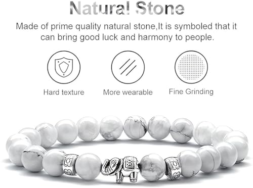 Natural Sone Elephant Bracelet - Handcrafted Charm Jewelry with Genuine Gemstones - Adjustable Unisex Bracelet for Good Luck and Protection - Unique for Elephant Lovers3