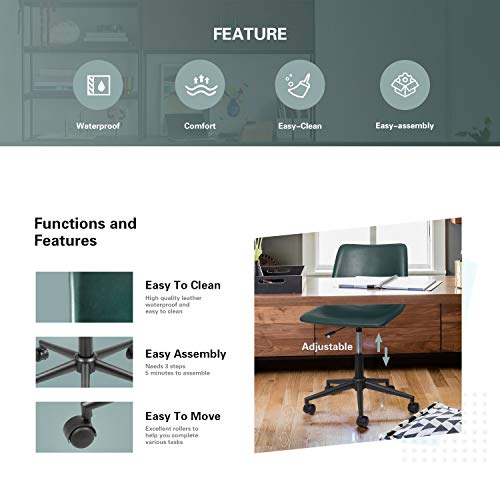 Furmax Mid Back Task Chair Pu Leather Adjustable Swivel Office Chair Bucket Seat Armless Computer Chair Modern Low Back Desk Conference Chair (Green) #TOP4