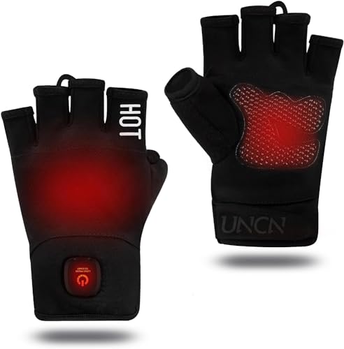 UNCN Rechargeable Heated Fingerless Gloves for Women Man Work Touchscreen Hand Warmer for Winter Cold Weather Thermal Fingerless Gloves Electric (L/Black)