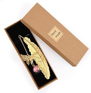 Metal Book Mark, Feather Book Mark with 3D Butterfly and Preserved Flower, Book Marker with Gift Box for Women Readers Teachers