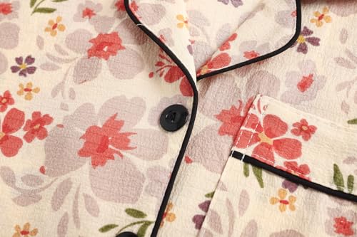 Vopmocld Girls Crepe Button Down Pajama Sets - 3pcs Short Sleeve Long Pants With Shorts Sleepwear Soft Crepe Nighty For Teens2