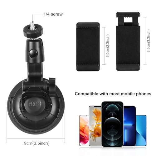 Image of PULUZ Car Suction Cup Mount for GoPro /Insta 360 /DJI Osmo Action Camera & 2.3-3.3 inch Phone, Windshield & Vehicle Window Mount Holder with Tripod Adapter