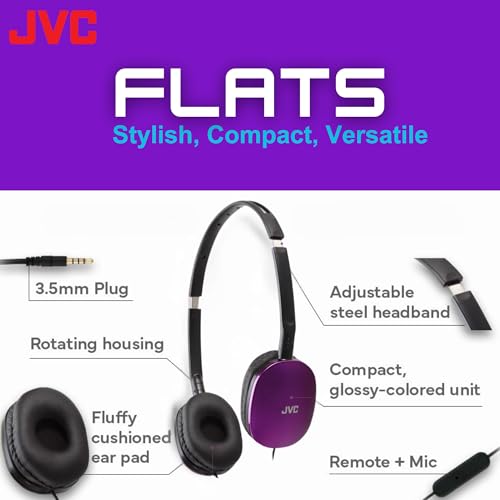 Image of JVC Flats On-Ear Wired Headphones - Flat Foldable Design - 30mm Driver for Powerful Sound - Soft Ear-Pads for Comfort - Steel Headband - Lightweight & Portable - PC /Laptop /Gaming - 3.5mm Slim Plug