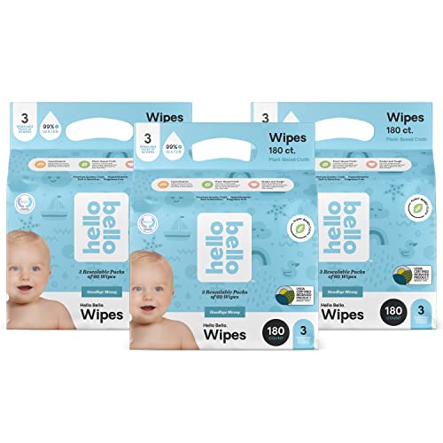 Image of Hello Bello Baby Wipes I Plant Based Wipes for Sensitive Skin Made with 99% Water and Aloe for Babies and Kids I Unscented I 540 Count (9 Packs of 6)