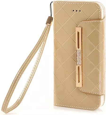 ACO-UINT iPhone SE 5s Wallet Case,iPhone SE 5s 5 Case,Deluxe Grid Wallet Leather Case,Folio Flip Bling Diamond Cover Strap Case for iPhone 5s 5 SE Golden